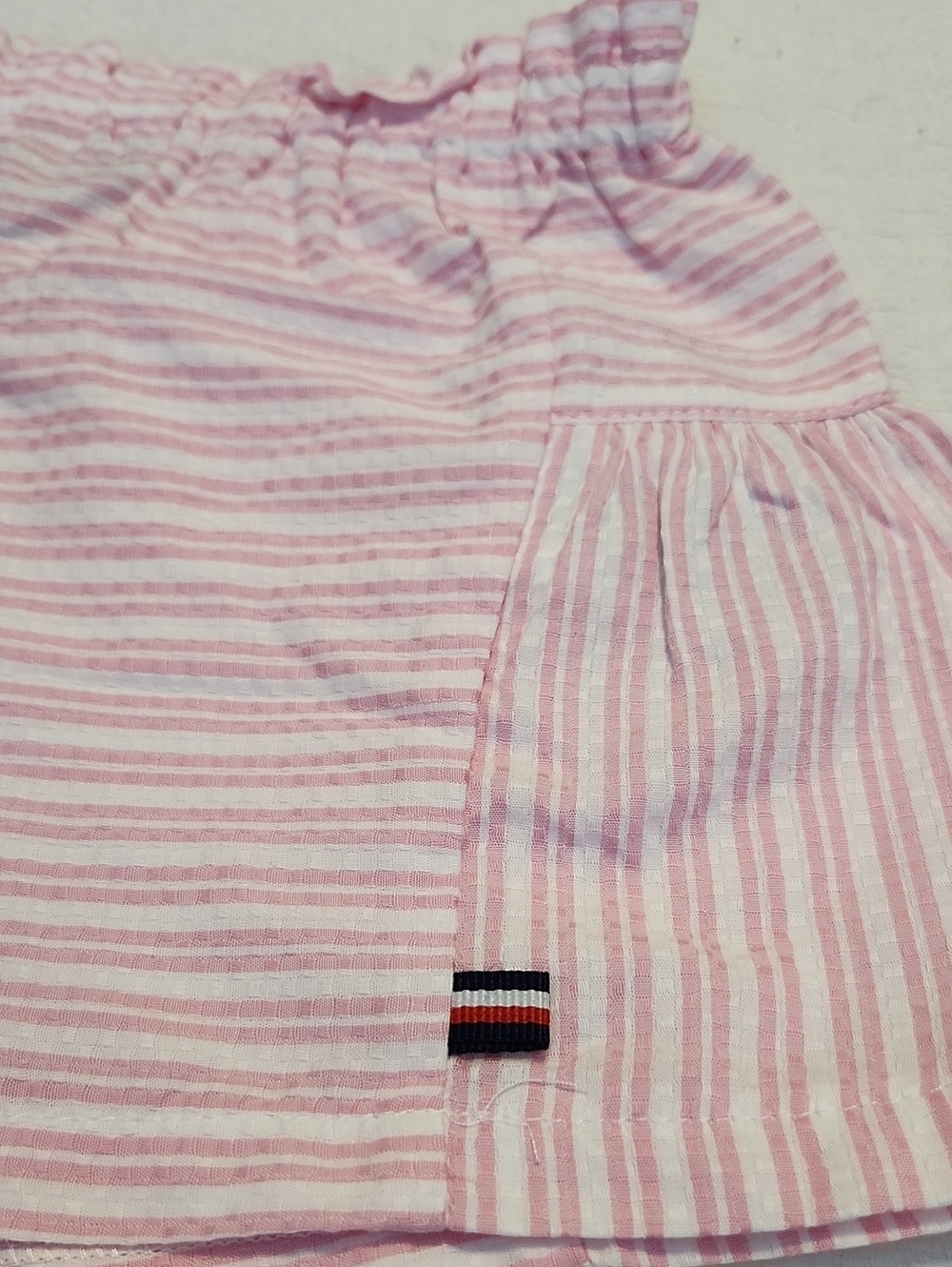 Tommy Hilfiger Girls Pink White Striped Tie Front Top & Ruffled Shorts Set NWT - Picture 10 of 10